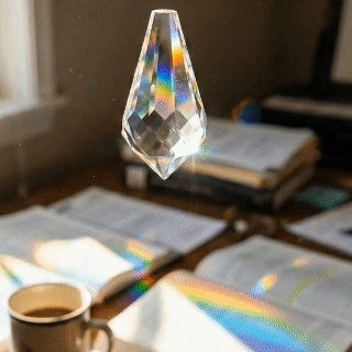 A glass prism turning light into living nature scenes