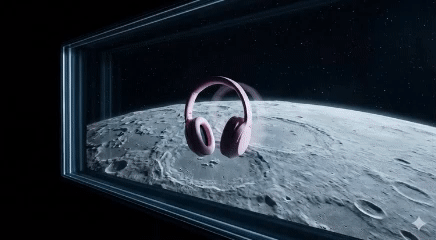 Orbiting pink headphones